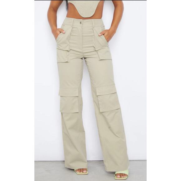 Pretty Little Things Stone Twill Dip Hem Structured Cargo Corset Pant Set Size 6 - Picture 2 of 10